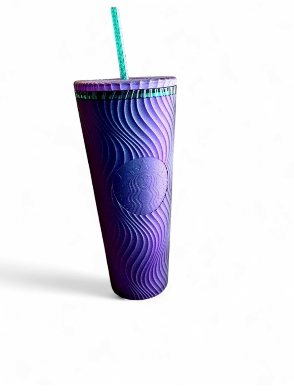 Starbucks Purple Ombre Textured Cold Cup with Green Straw